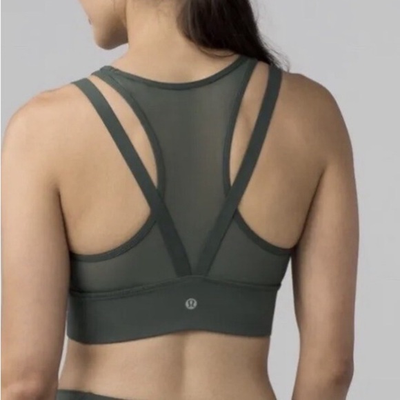 Lululemon Alchemy Sun Setter Mesh Strappy Sports Work Out Gym Bra Army Green 4 - Picture 10 of 10